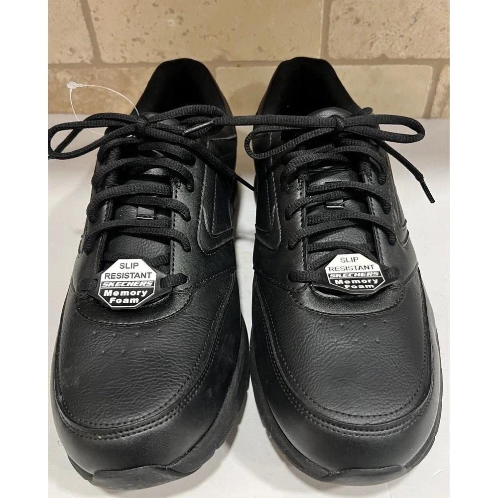 New Skechers Work 77156 Memory Foam Slip Resistant Black Lace Shoes Size 13 Wide